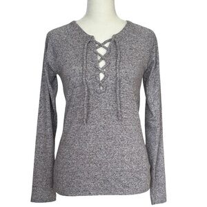 NEW CHASER Long Sleeve Lace-up Tee Tie Front‎ Space Dye Body Con Top Size Small